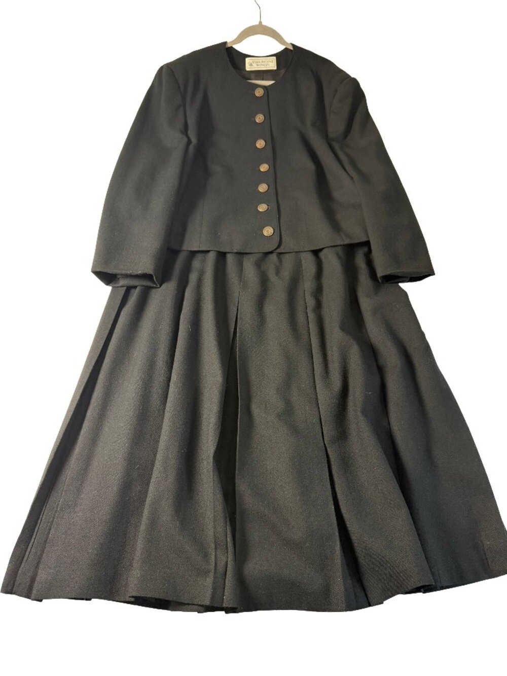 Vintage Evan Picone Black Wool Skirt Suit Jacket 24W Skirt 22W USA